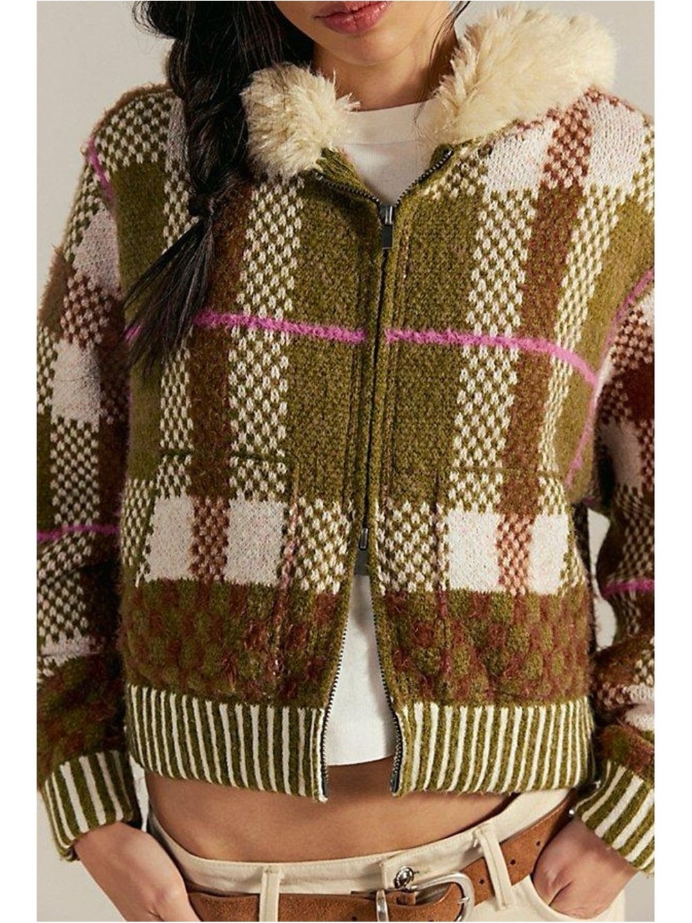 Free People Namesake Fur Lined Zip-Up Hoodie Sweater Medium